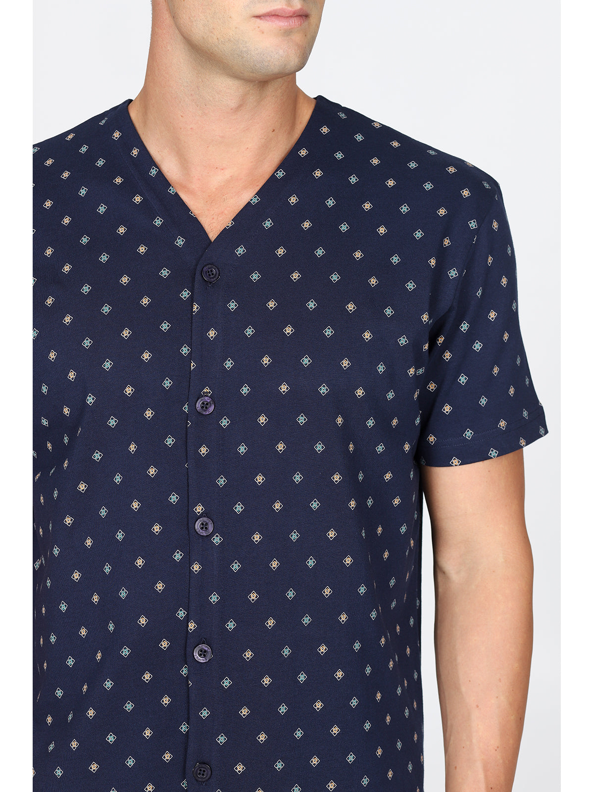Pigiama corto cardigan, in traspirante jersey di puro cotone s/z