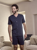 Pigiama corto cardigan, in traspirante jersey di puro cotone s/z