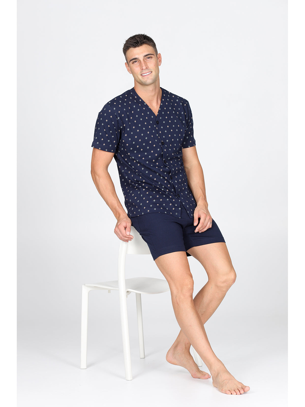Pigiama corto cardigan, in traspirante jersey di puro cotone s/z