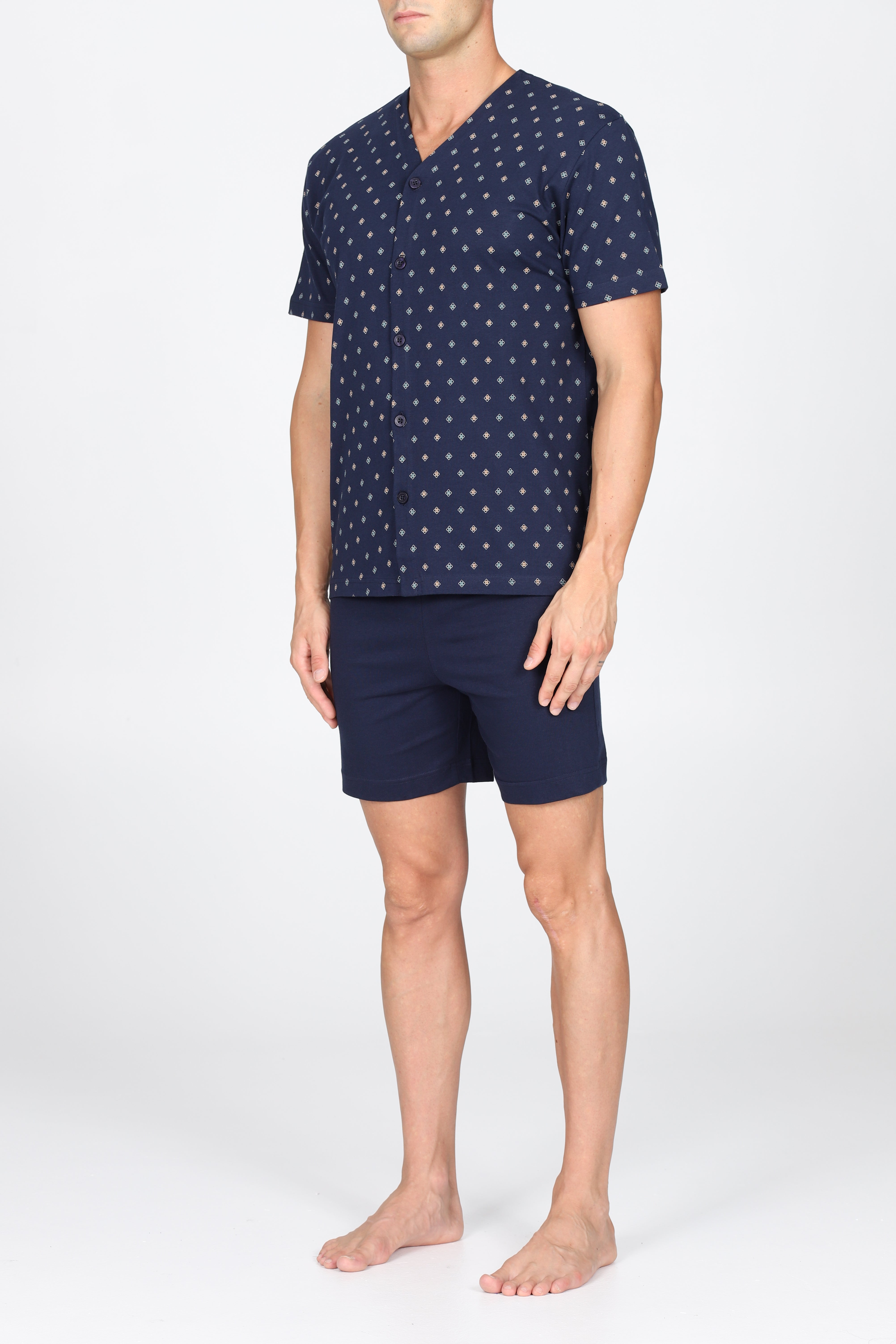 Pigiama corto cardigan, in traspirante jersey di puro cotone s/z