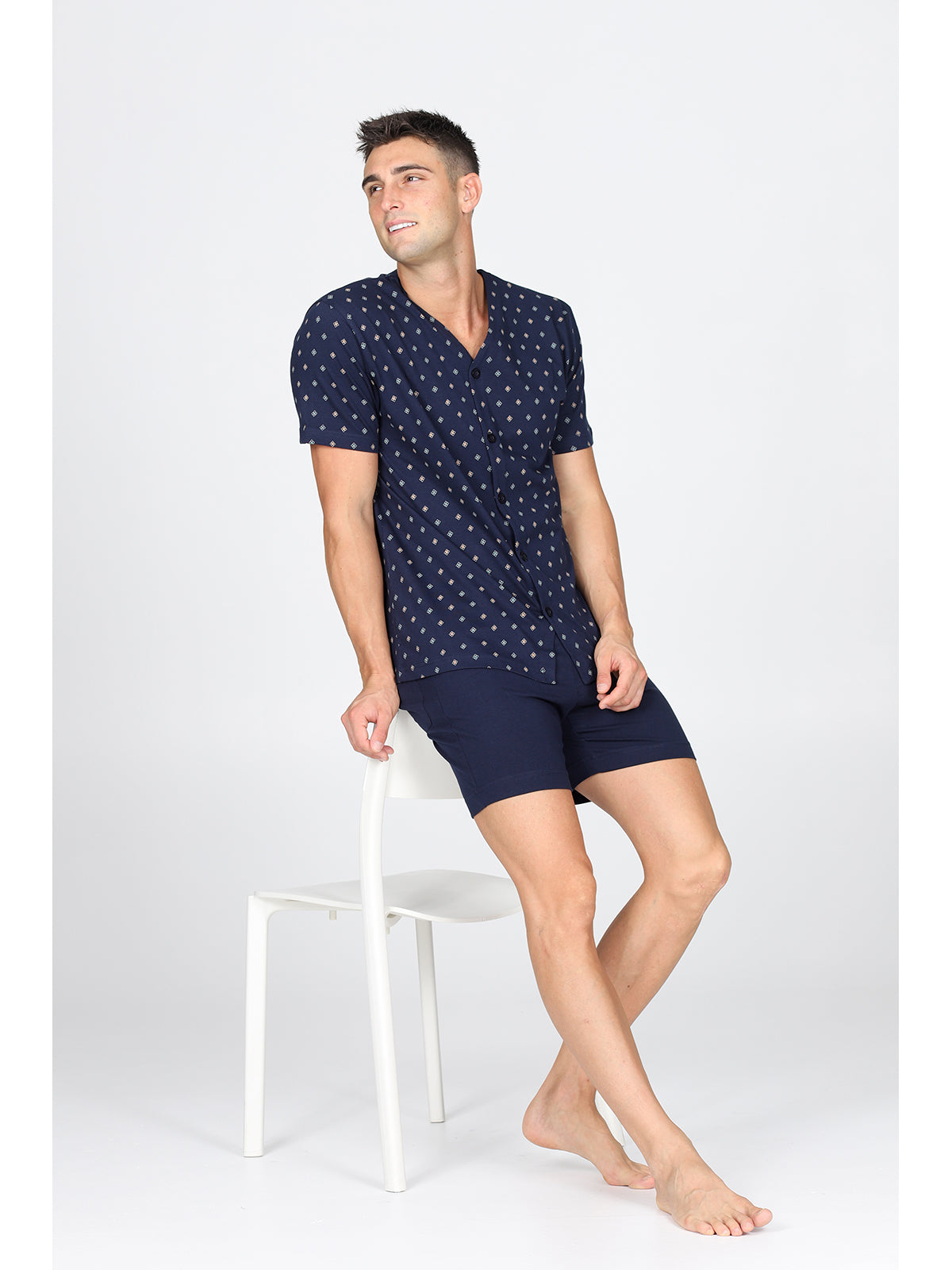 Pigiama corto cardigan, in traspirante jersey di puro cotone s/z