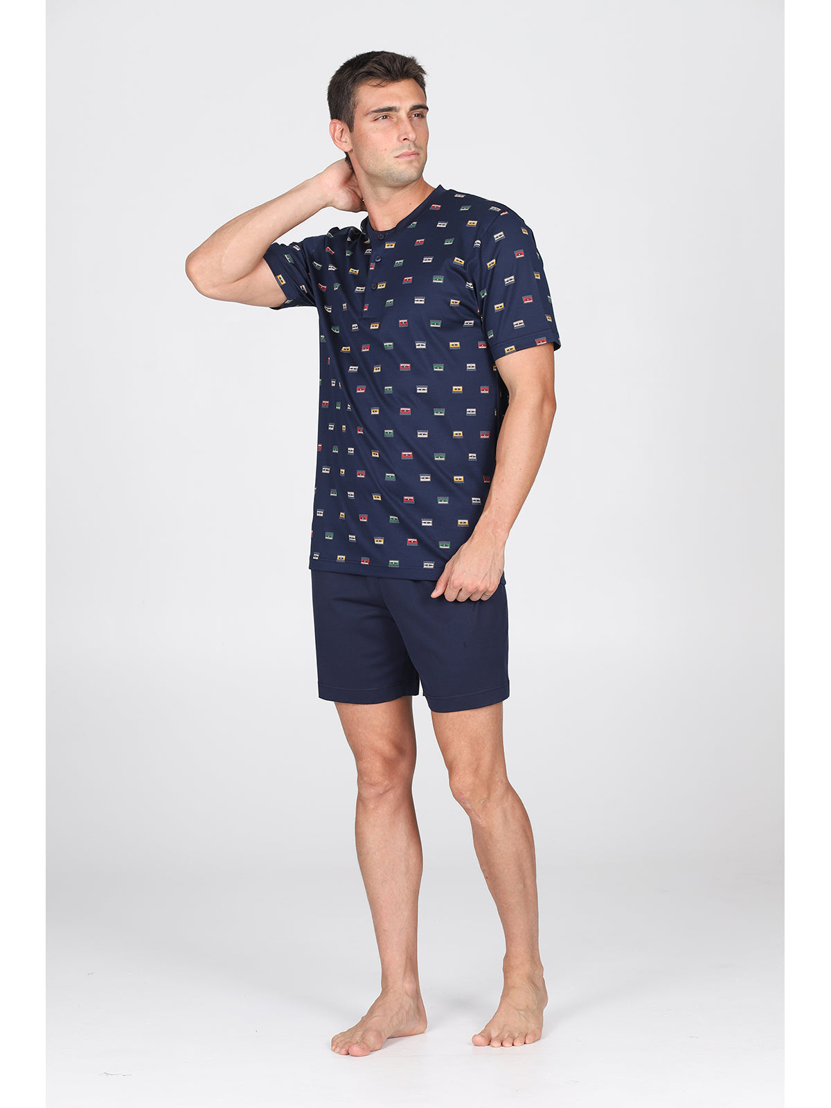 Pigiama corto in leggerissimo jersey 100% cotone, fantasia "music"