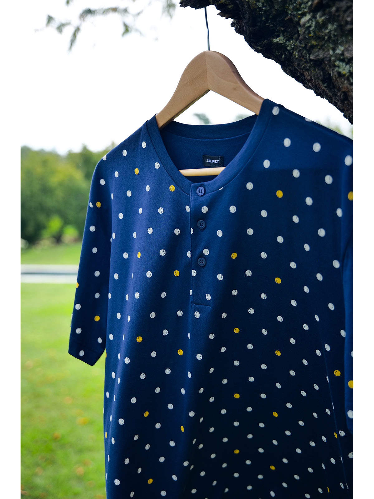 Short pajama in lightweight 100% cotton jersey, "tennis" print