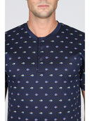 Pigiama corto serafino in setoso puro cotone mercerizzato fantasia "pesci blu"