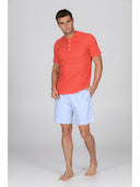 Pigiama corto in pregiato popeline gessato azzurro e jersey arancio