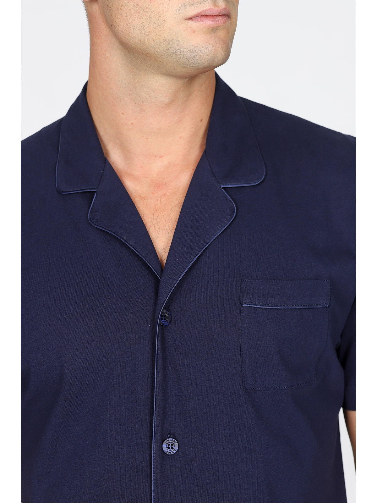 Pigiama corto cardigan, in pregiato cotone supima in tinta blu