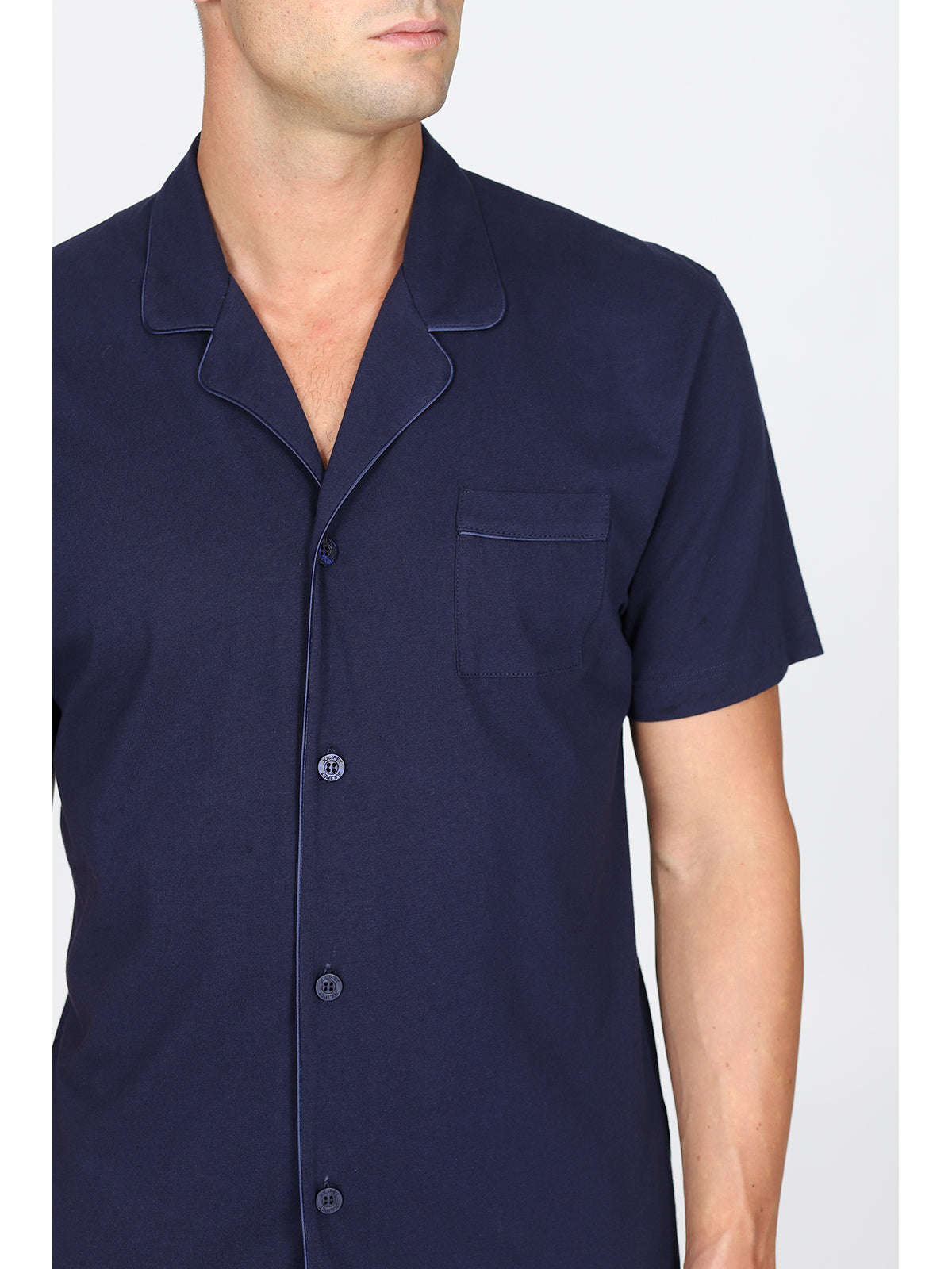 Pigiama corto cardigan, in pregiato cotone supima in tinta blu