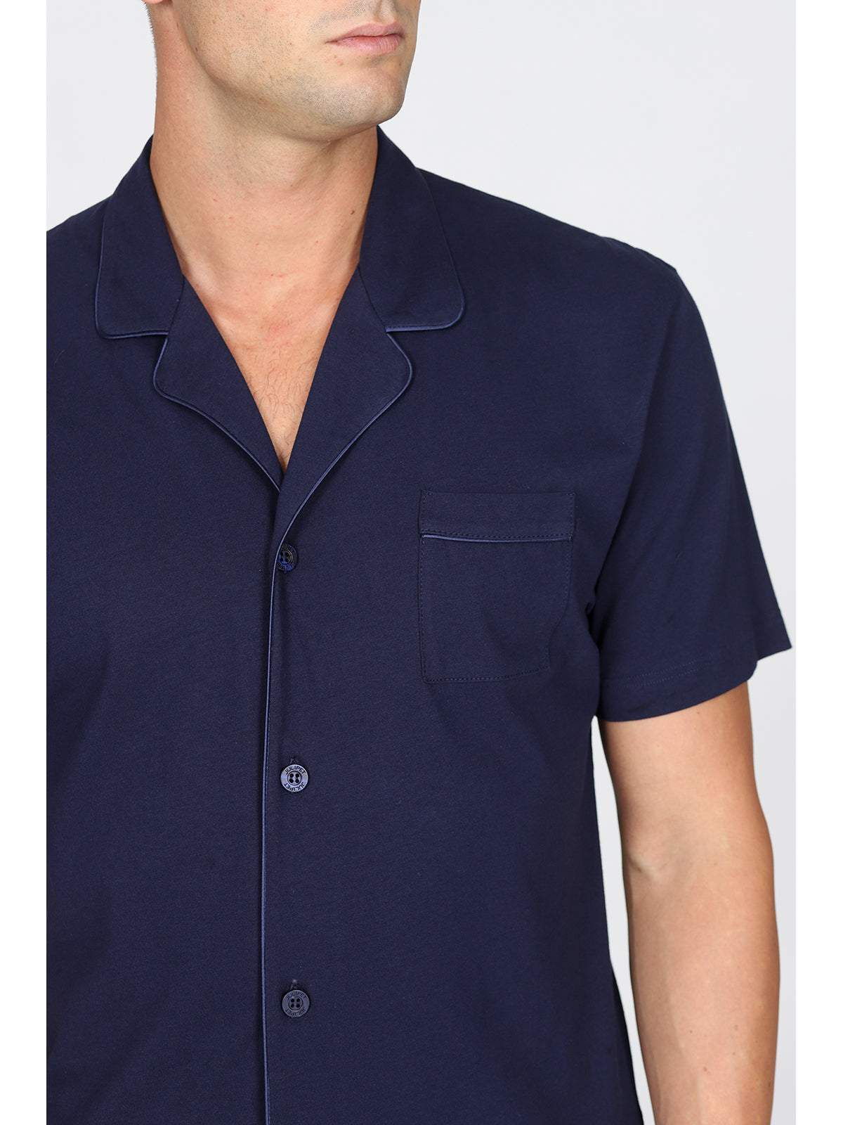 Pigiama corto cardigan, in pregiato cotone supima in tinta blu
