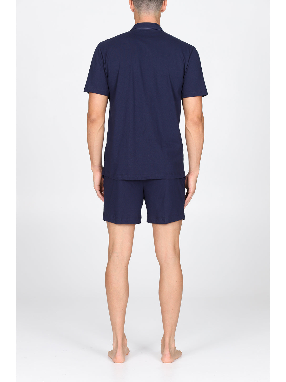 Pigiama corto cardigan, in pregiato cotone supima in tinta blu