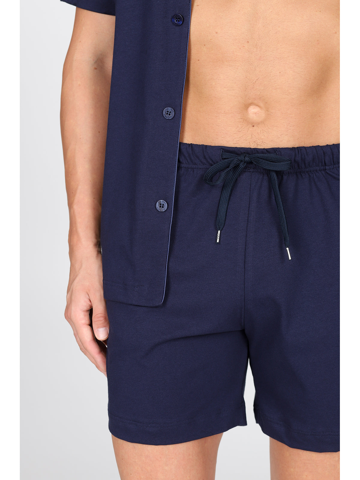 Pigiama corto cardigan, in pregiato cotone supima in tinta blu