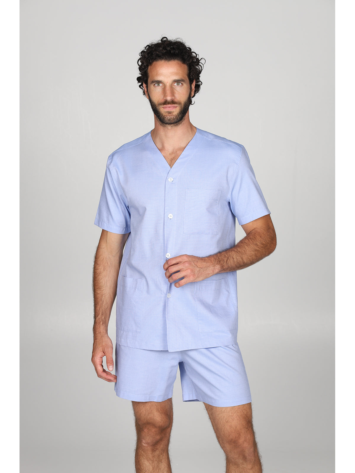Pigiama corto cardigan in pregiato popeline, classicità e comfort Azzurro Julipet