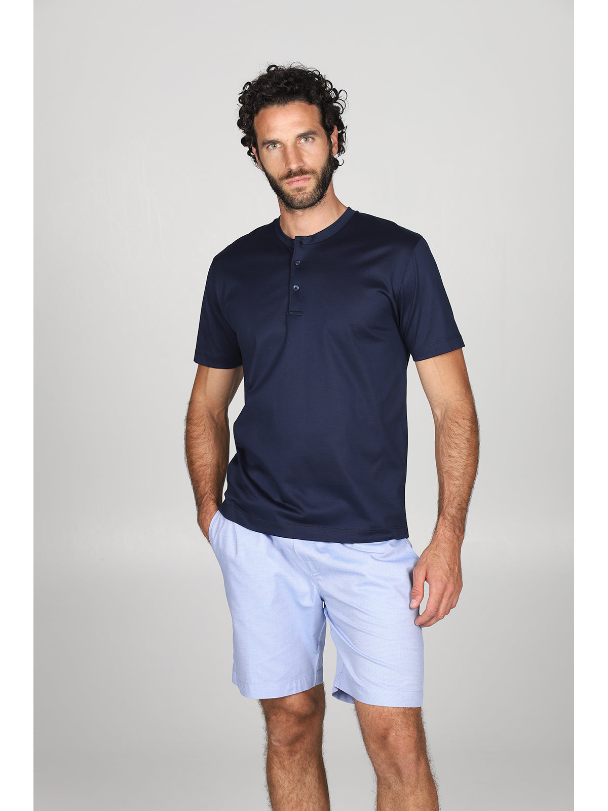 Pigiama serafino in popeline e luxury jersey, per un comfort contemporaneo Azzurro Julipet