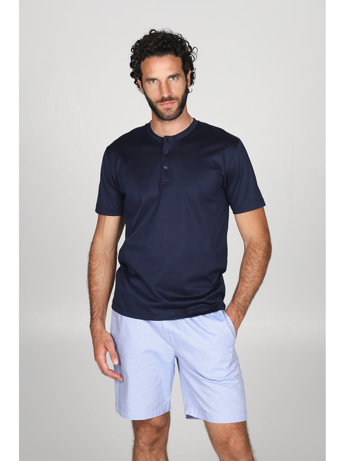 Pigiama serafino in popeline e luxury jersey, per un comfort contemporaneo Azzurro Julipet
