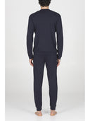 Completo homewear collo a serafino, in soffice modal blu