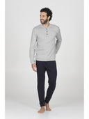 Completo homewear collo a serafino, in soffice modal spezzato grigio e blu