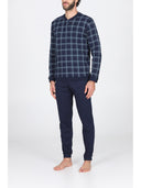 Pigiama serafino 3 bottoni, in morbido interlock di puro cotone a quadri blu Quadro Blu Julipet