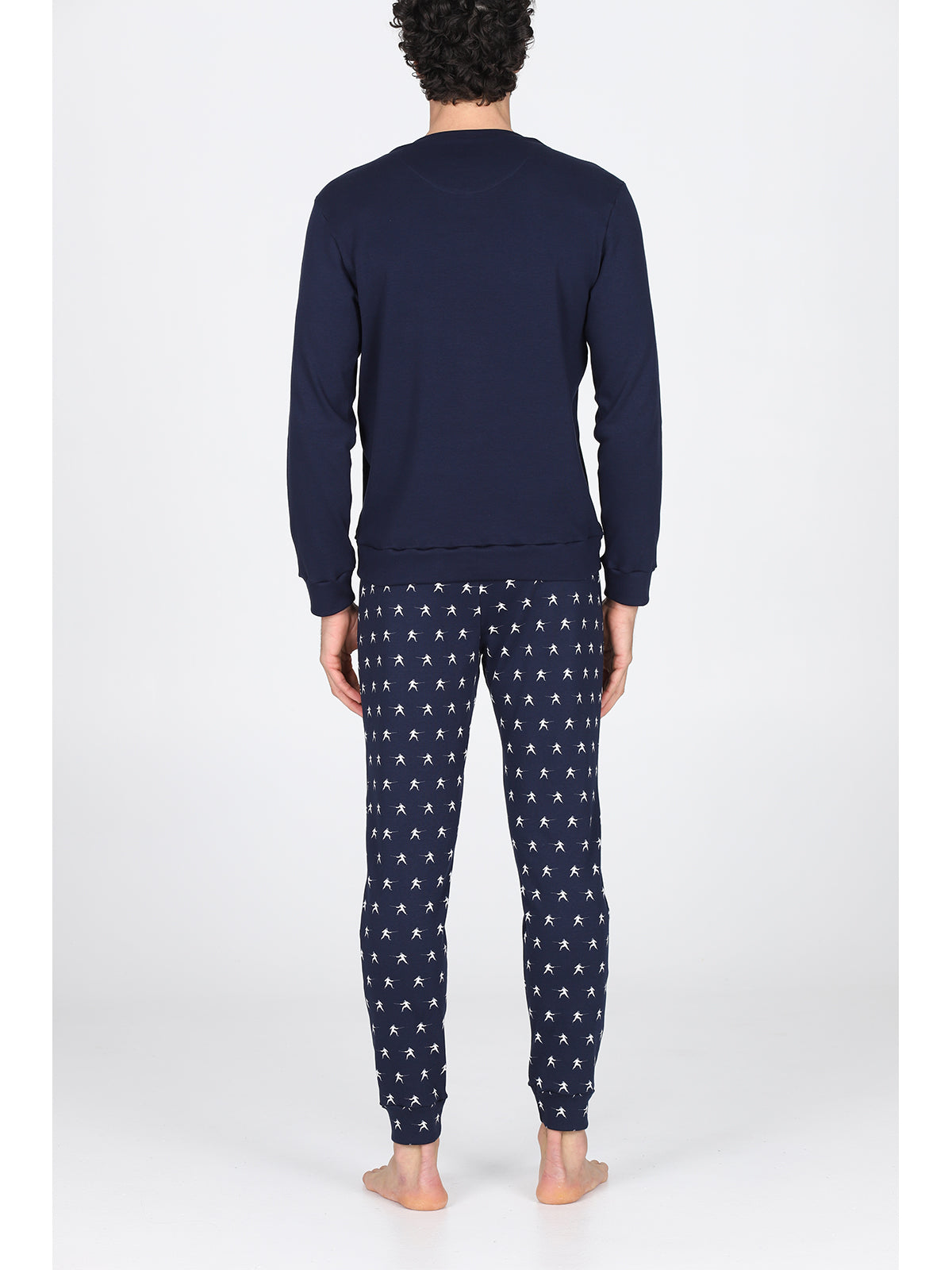 Pigiama girocollo in morbido interlock di puro cotone, con pantaloni fantasia "omini" Omini Julipet
