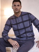 Pigiama serafino in confortevole jacquard ecolife, fantasia quadro jeans Quad Jean Julipet