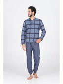 Pigiama serafino in confortevole jacquard ecolife, fantasia quadro jeans Quad Jean Julipet