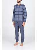 Pigiama serafino in confortevole jacquard ecolife, fantasia quadro jeans Quad Jean Julipet