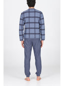 Pigiama serafino in confortevole jacquard ecolife, fantasia quadro jeans Quad Jean Julipet