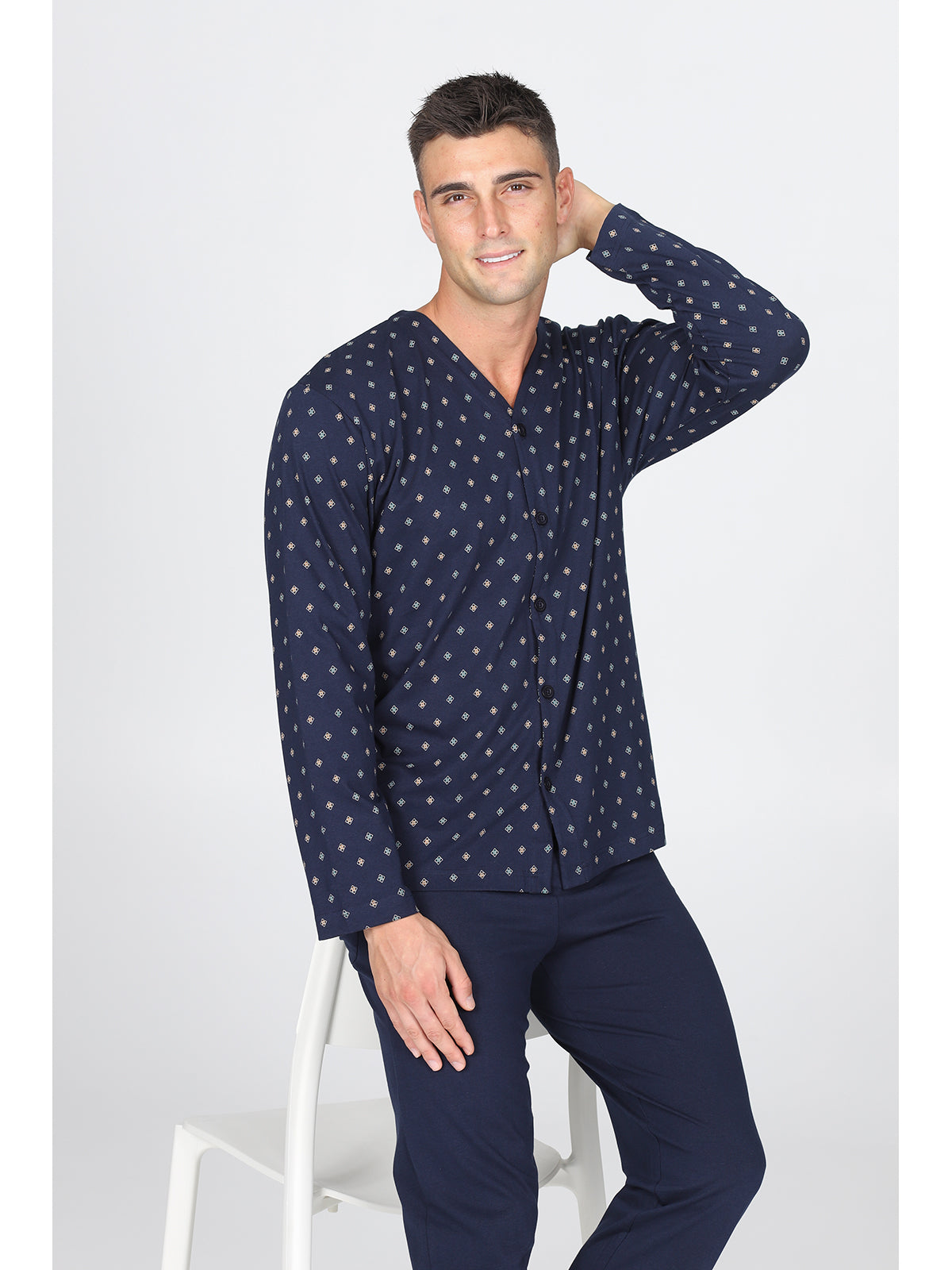 Pigiama cardigan, in traspirante jersey di puro cotone s/z