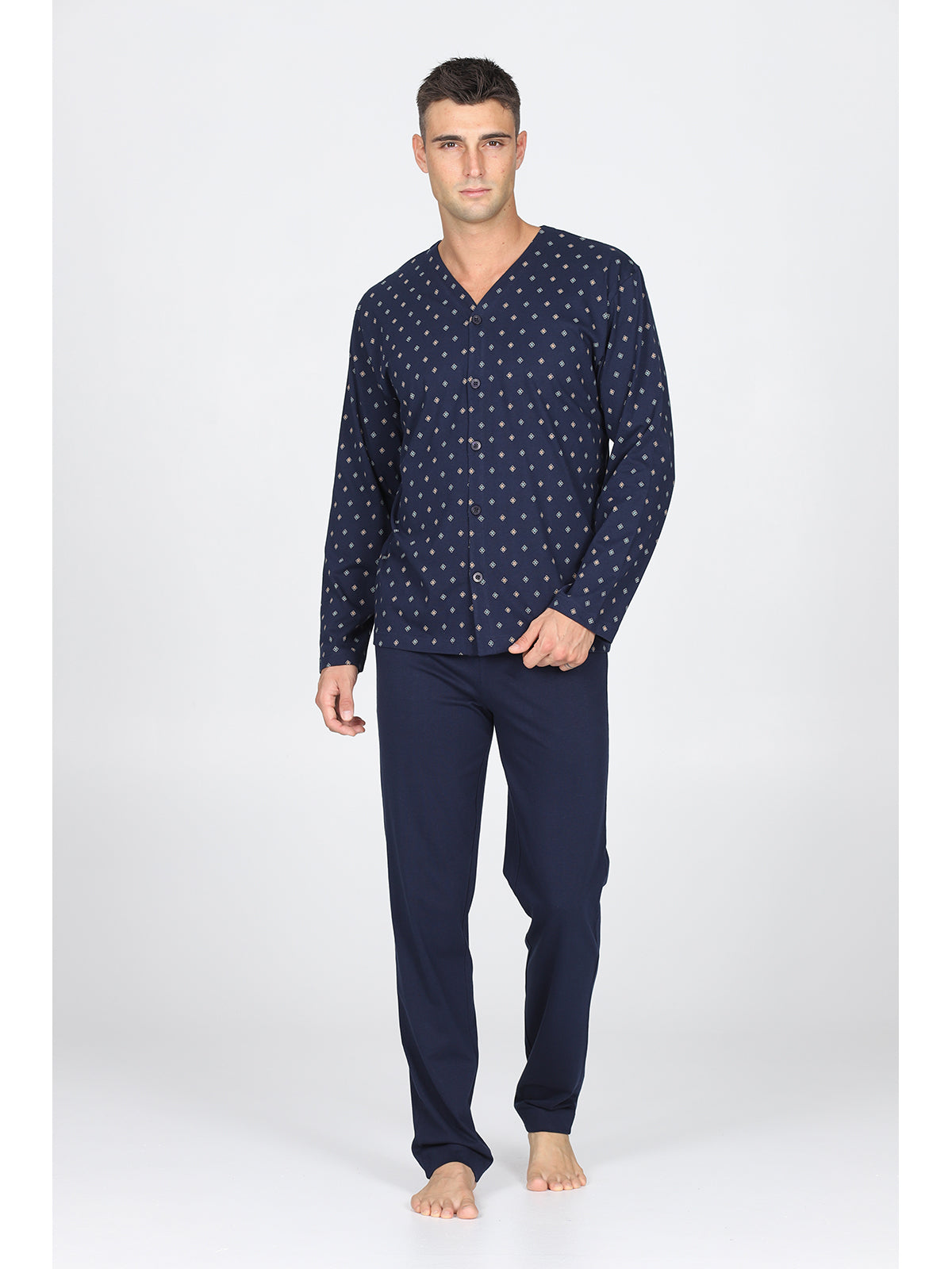 Pigiama cardigan, in traspirante jersey di puro cotone s/z