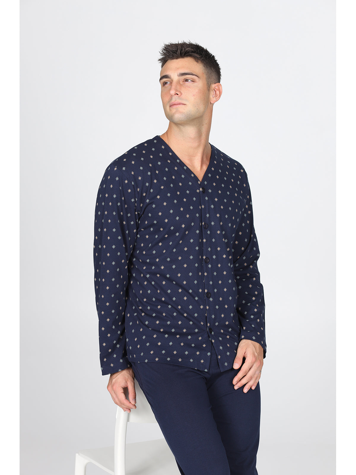 Pigiama cardigan, in traspirante jersey di puro cotone s/z