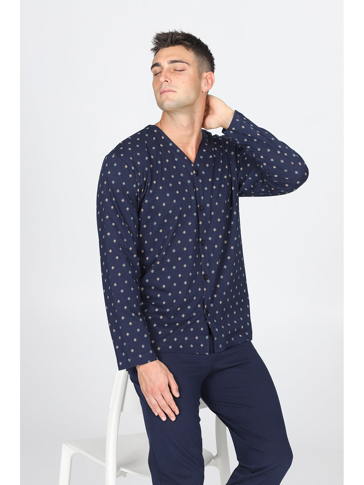 Pigiama cardigan, in traspirante jersey di puro cotone s/z