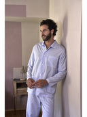 Pigiama cardigan in pregiato popeline di puro cotone, microriga