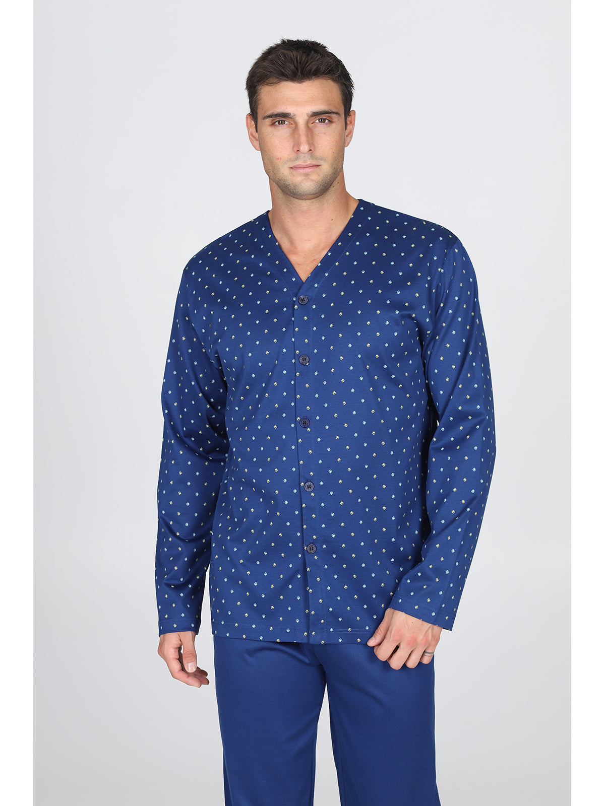 Raffinato e setoso pigiama cardigan, disegno a rombi