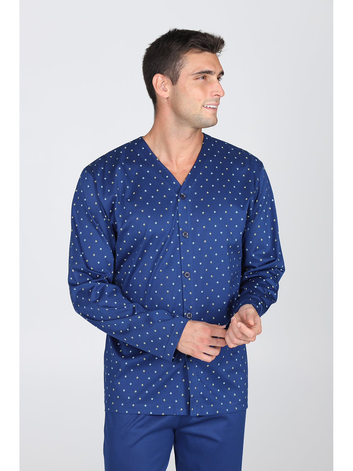 Raffinato e setoso pigiama cardigan, disegno a rombi
