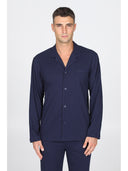 Pigiama cardigan, in pregiato cotone supima in tinta blu