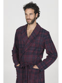 Vestaglia in confortevole jacquard di cotone scozzese bordeaux
