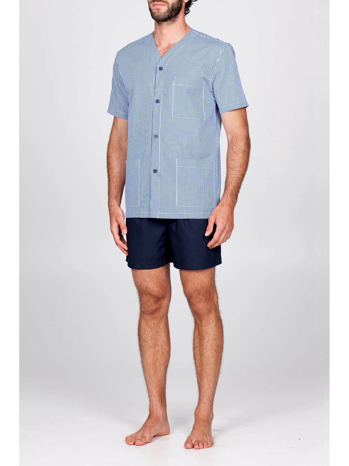 Pigiama corto aperto in 100% popeline Quadretto Julipet