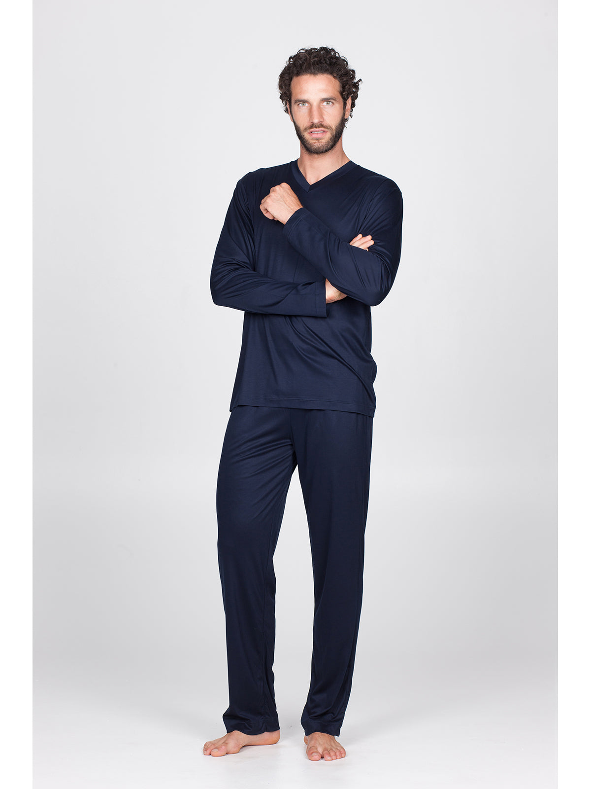 Pigiama v in leggerissimo 100% lyocell Blu Julipet