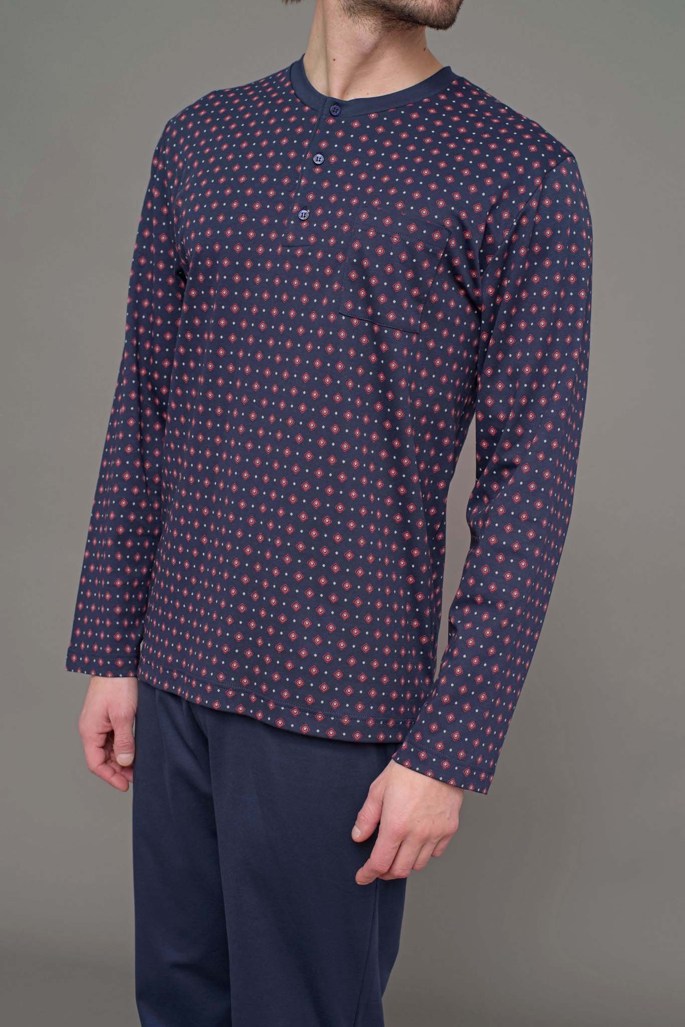 Pigiama serafino in leggero interlock di puro cotone Blu/bordo Julipet