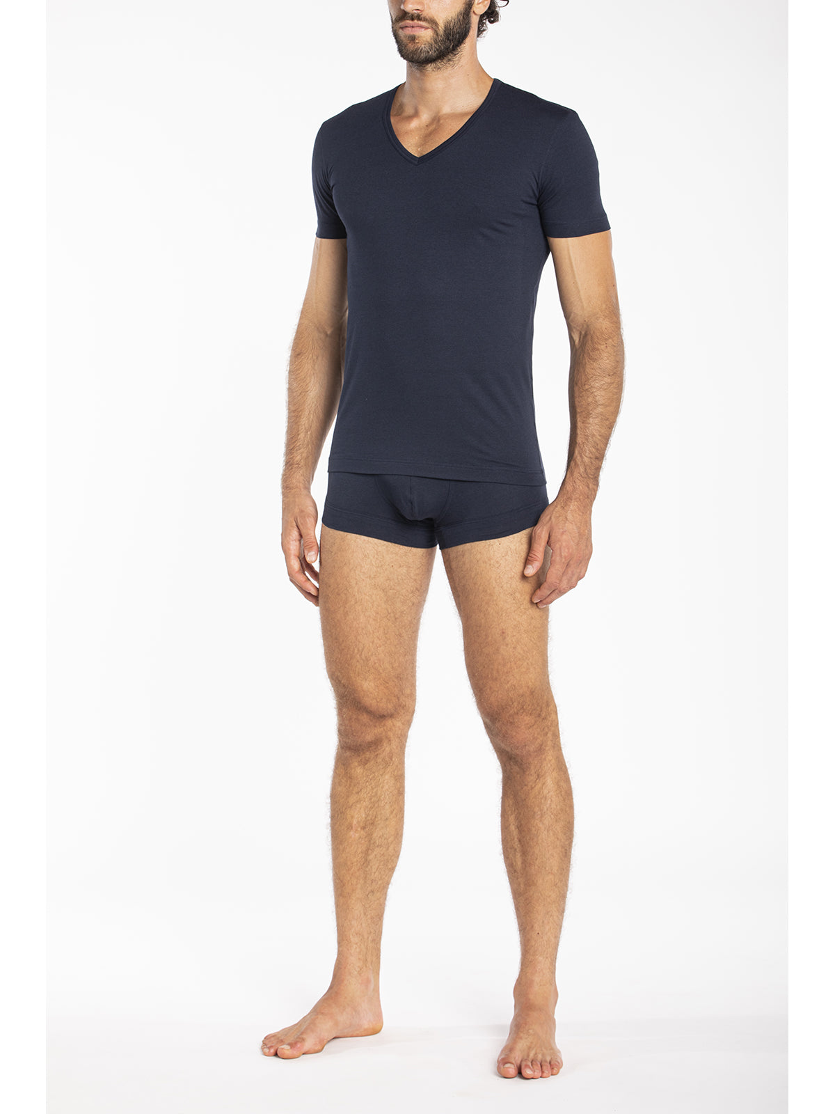 Maglietta blu scollo a v in jersey di cotone makò elasticizzato Blu Notte Julipet