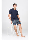 Pigiama corto scollo a v in leggerissimo jersey 100% cotone, fantasia "tennis"