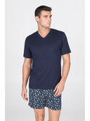 Pigiama corto scollo a v in leggerissimo jersey 100% cotone, fantasia "tennis"