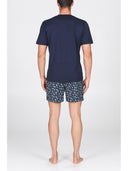 Pigiama corto scollo a v in leggerissimo jersey 100% cotone, fantasia "tennis"