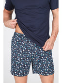 Pigiama corto scollo a v in leggerissimo jersey 100% cotone, fantasia "tennis"