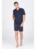 Pigiama corto scollo a v in leggerissimo jersey 100% cotone, fantasia "tennis"