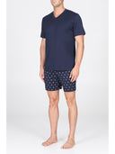 Pigiama corto scollo a v in leggerissimo jersey 100% cotone, fantasia "tennis"
