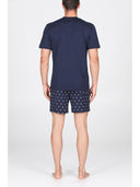 Pigiama corto scollo a v in leggerissimo jersey 100% cotone, fantasia "tennis"