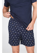 Pigiama corto scollo a v in leggerissimo jersey 100% cotone, fantasia "tennis"