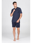 Pigiama corto in leggerissimo jersey 100% cotone, fantasia a righe