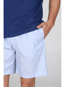 Pigiama corto serafino in popeline e jersey bluette, per un comfort contemporaneo