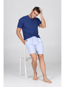 Pigiama corto serafino in popeline e jersey bluette, per un comfort contemporaneo