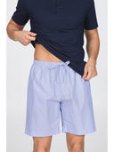 Pigiama corto serafino in pregiato popeline e jersey blu
